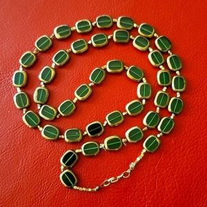 Vintage Green Geo Glass beaded necklace